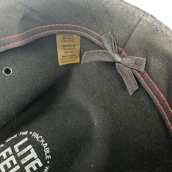 Lite Felt Black 100% Wool Packable Water Repellent Cowboy Hat Size Medium - Picture 4 of 4